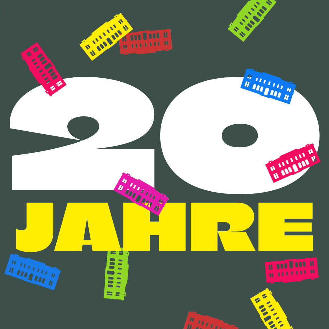 Der Schriftzug 20 Jahre und buntes Konfetti