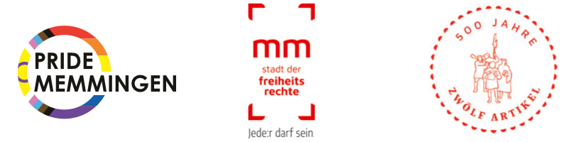 Partnerlogos der Unterstützer der Ausstellung: Pride Memmingen und Stadt der Freiheitsrechte