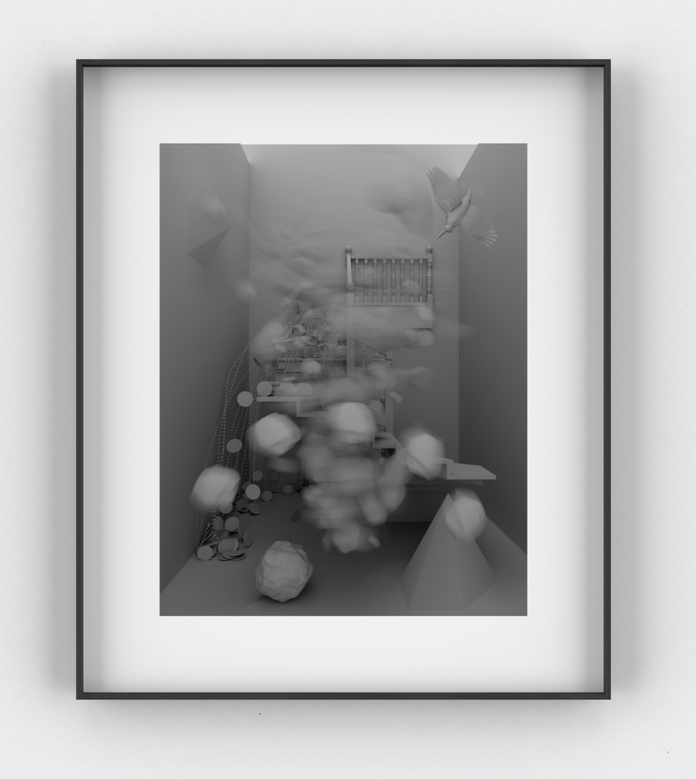 eine digitale Schwarz-weiss-Collage in einem schwarzen Bilderrahmen