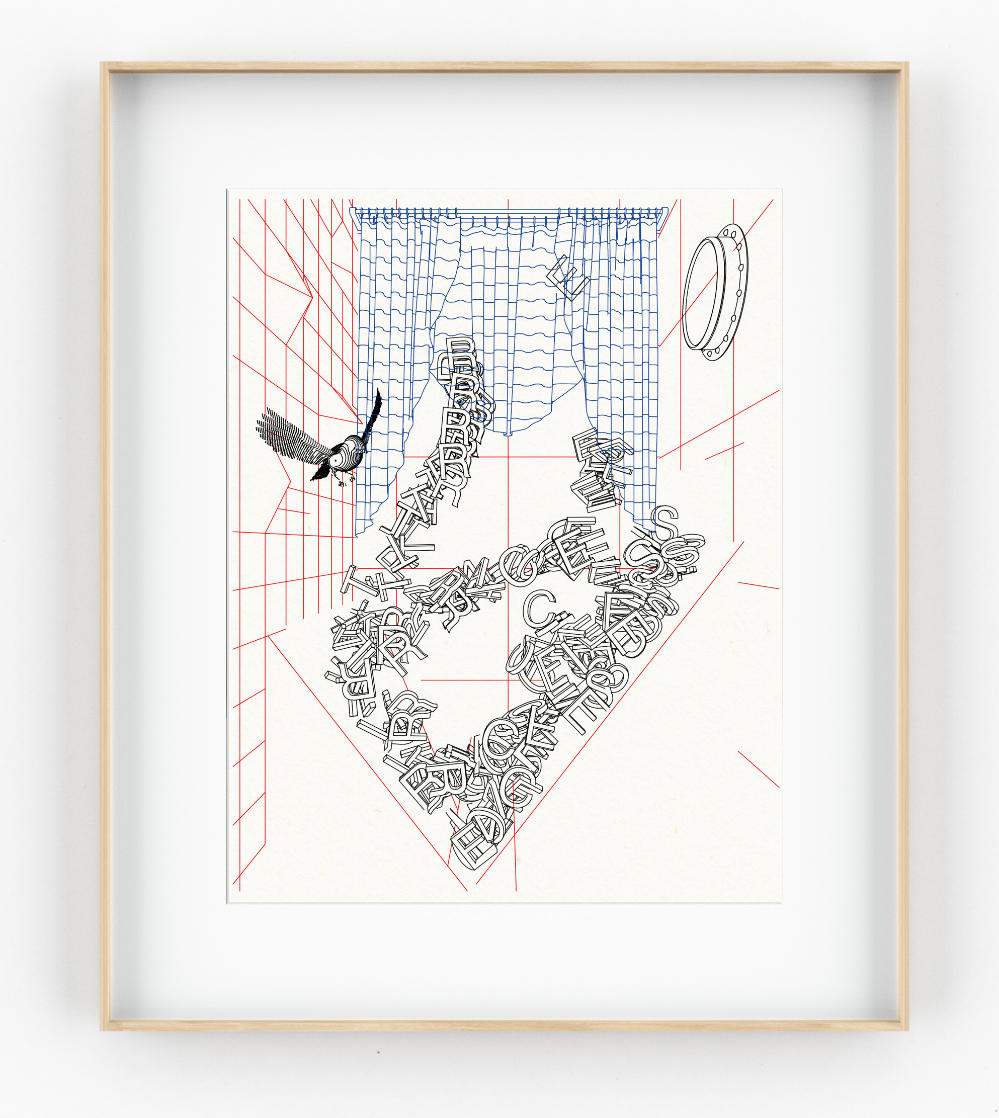 Eine Collage mit einem Vogel und Zahlen vor einem Raster