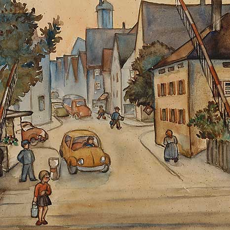 Aquarellzeichnung einer Straße von Hanna Forster