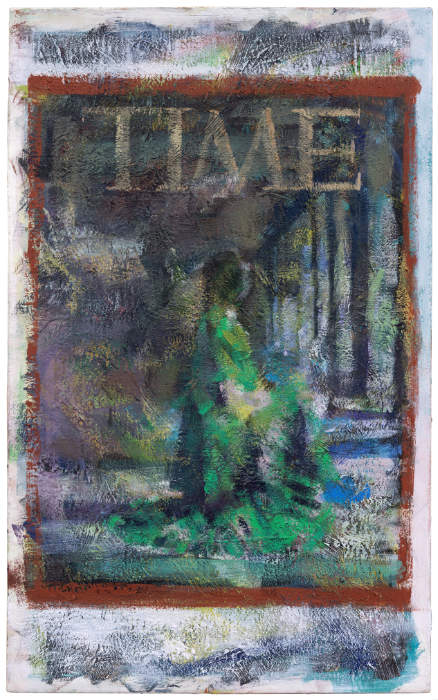 Bild mit einer unscharf gemalten Figur in grüner Kleidung, darüber der Schriftzug des Time-Magazins